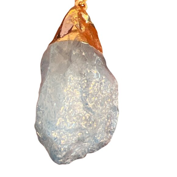 Blue Raw Crystal Stone Point Keychain Bag Charm Gold Leaf 4.25" Long - Picture 2 of 4